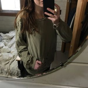 Duets Green Distressed Pullover Crewneck Hoodie L